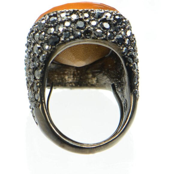 Vintage Kenneth Jay Lane KJL Gunmetal Crystal Ring - Picture 4 of 7